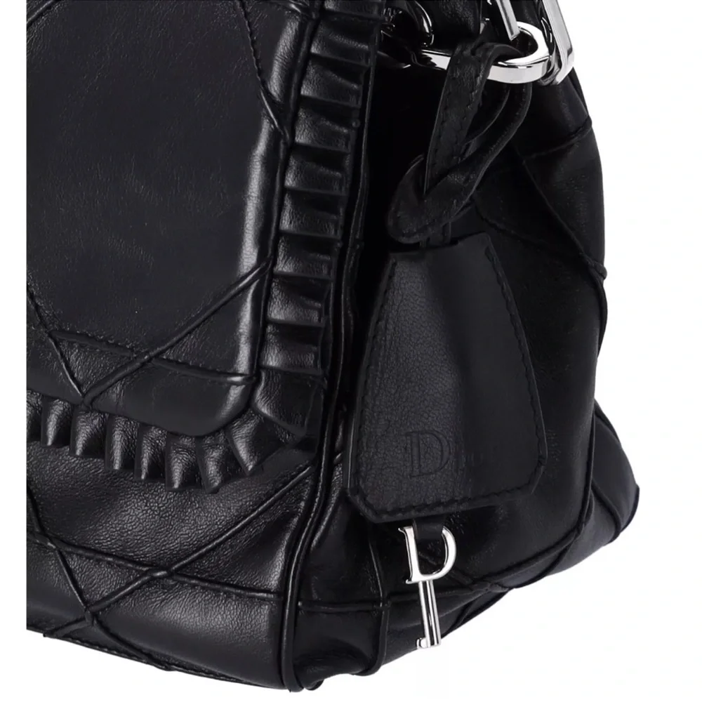 Christian Dior Black Lambskin Leather New Lock Ruffle Flap Shoulder Bag Ruffle - Picture 4 of 15